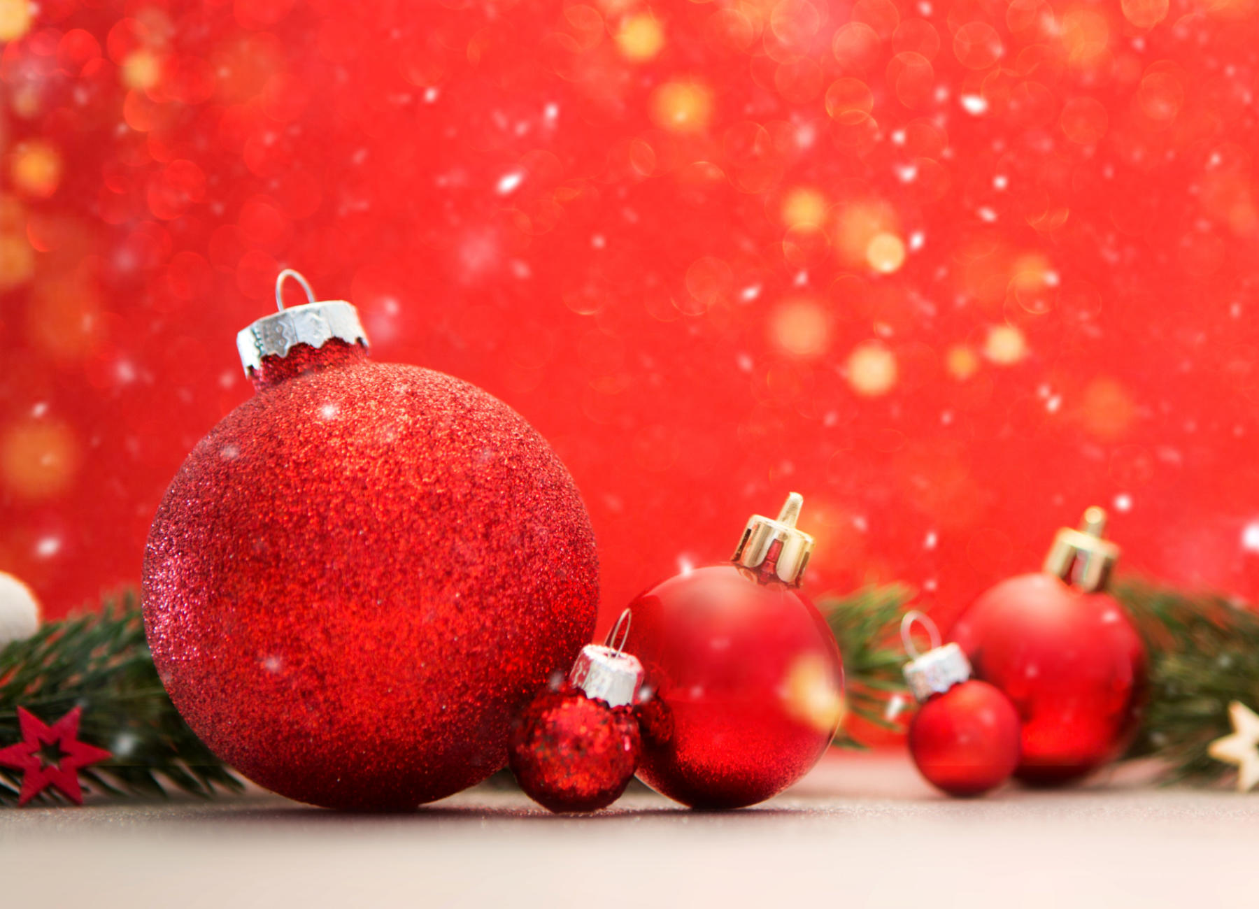 Christmas background with christmas balls, gifts and decoration